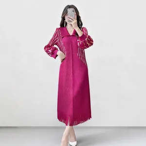 Miyake Pleated Dress Factory Direct High-quality Women's Fashion Dress Stretch Casual Tassel Dress