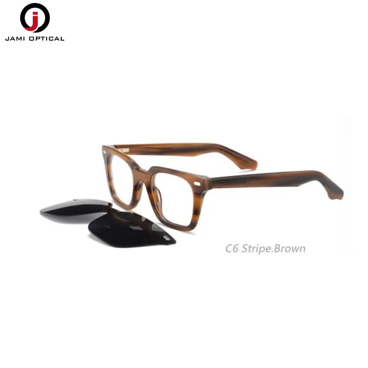 High Quality Square Magnet Sunglasses Acetate Frame Polarized Lens Men Clip on Glasses Sunglasses