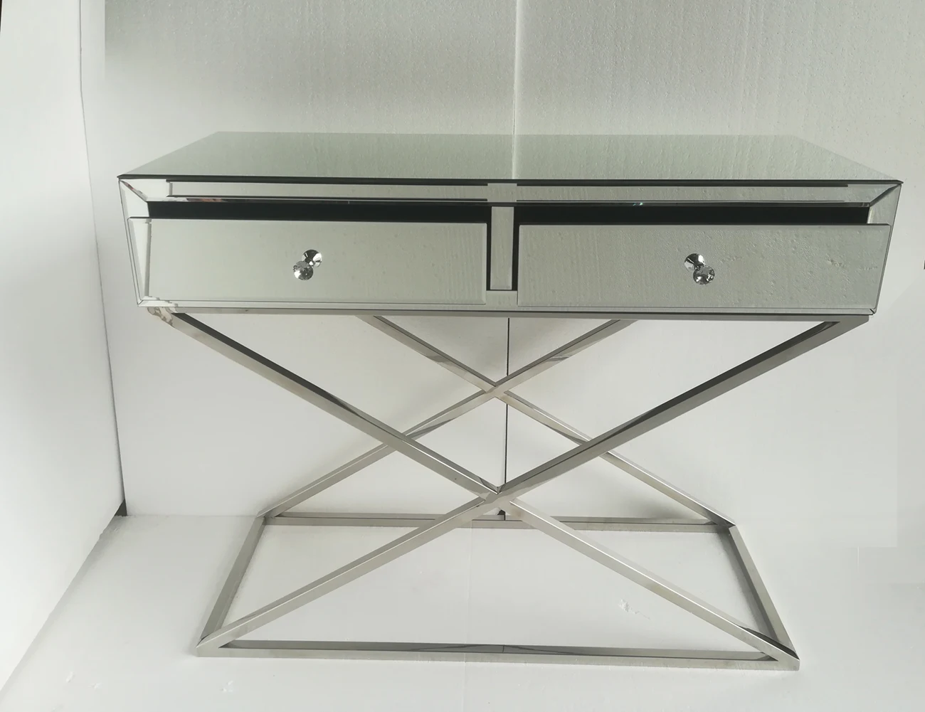 2 Drawers Xavier Stainless Steel Base Mirrored Hallway Console Table