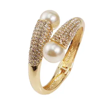 HANSIDON Elegant High Quality Rhinestone Pearl Stretch Bracelets Cuff Big Fashion Bracelets Simulated Pearl Charm Bangles