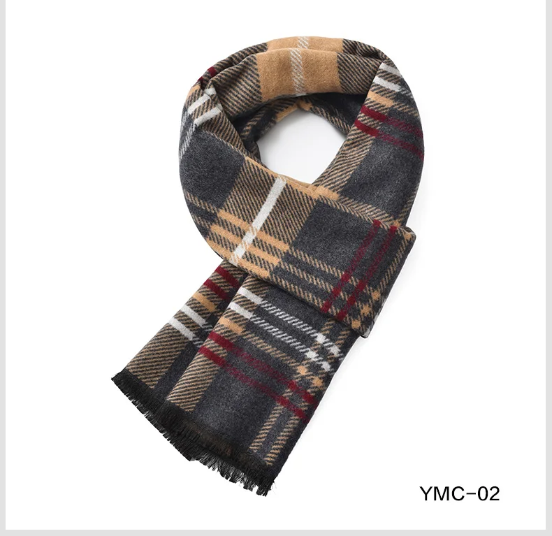 男士羊毛冬季围巾格子条纹商务休闲提花加厚围巾