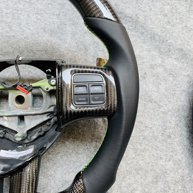 Flat bottom gloss carbon fiber steering wheel suitable for Audi B7 A5 S5 with black perforated leather sides yellow stripe