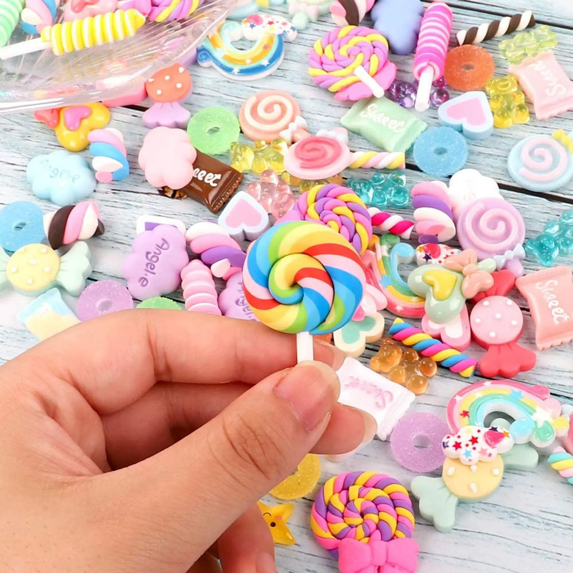 100pcs Mixed Candy Sweets Slime Charms Set Cute Resin Flatback