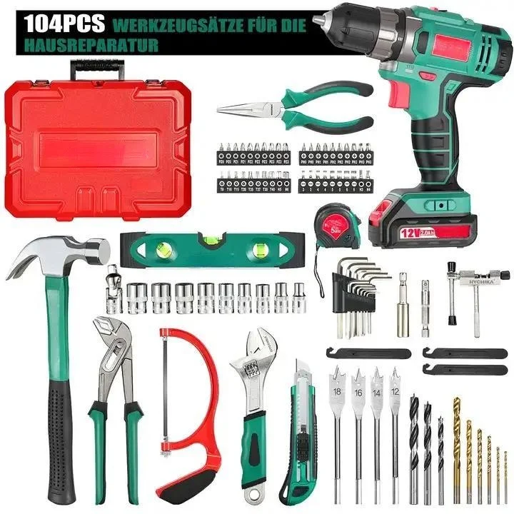 104pcs 12v Electrical Power Tool Box Hand Tool Kits Auto Car Tire