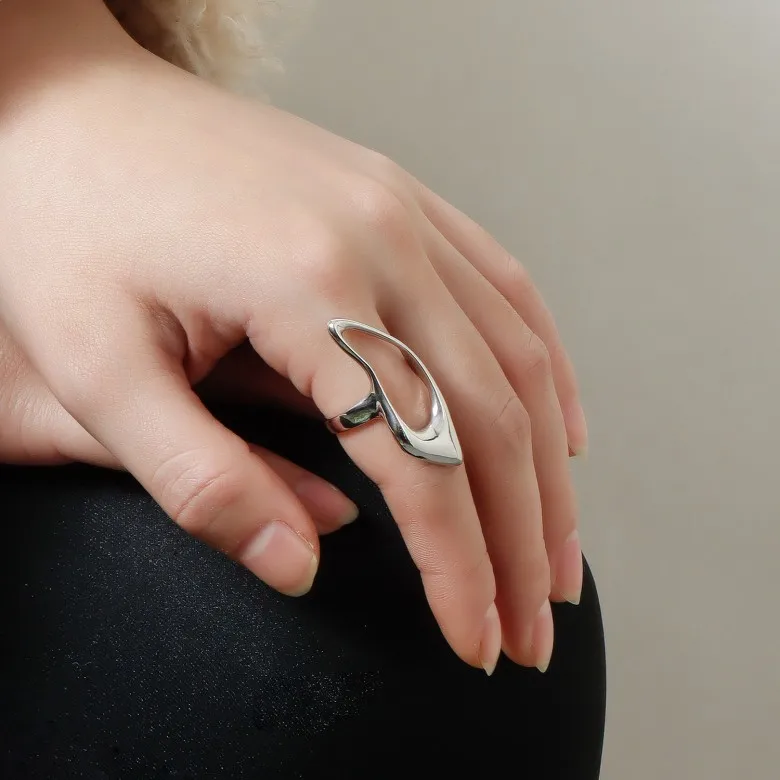 Instagram Fashion Light Luxury 18k Gold Geometric Shape Trendy Adjustable Opening Ring for Women
