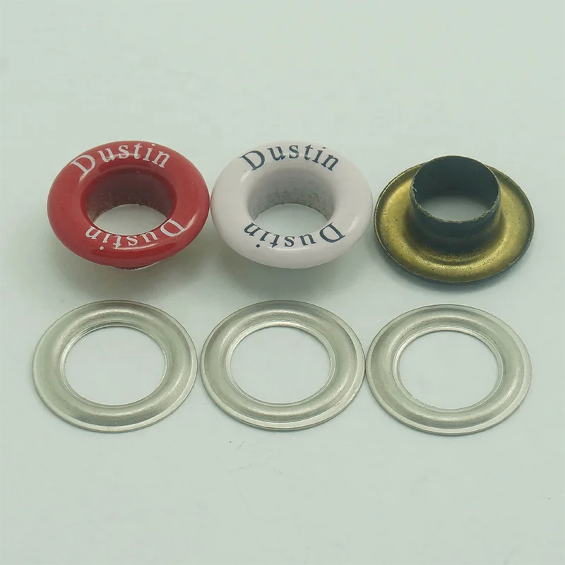 Высокое качество различные цвета и размеры логотип на заказ живопись одежды металлические круглые края люверсы с логотипом для сумки