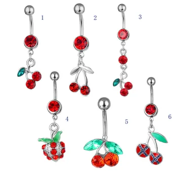 High Quality diamond belly rings stainless steel 316L Lovely Cherry body piercing jewelry
