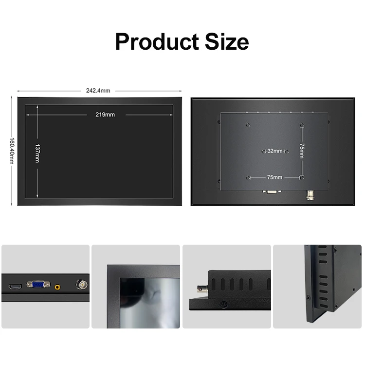 Bolinia Factory 10 / 10.1 / 10.4 / 10.8 Inch Touch Screen VESA Wall Mounted Metal Monitor Industrial Monitor