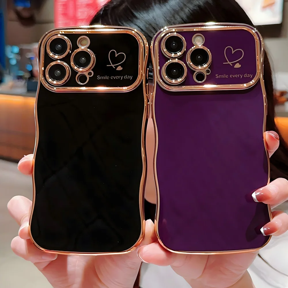 Luxury electroplate Love Heart Window wavy phone case For iPhone 16pro