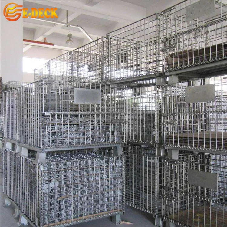 High Quality Collapsible Logistic Transport Forklift Galvanized Storage Stacking Steel Wire Basket Pallet