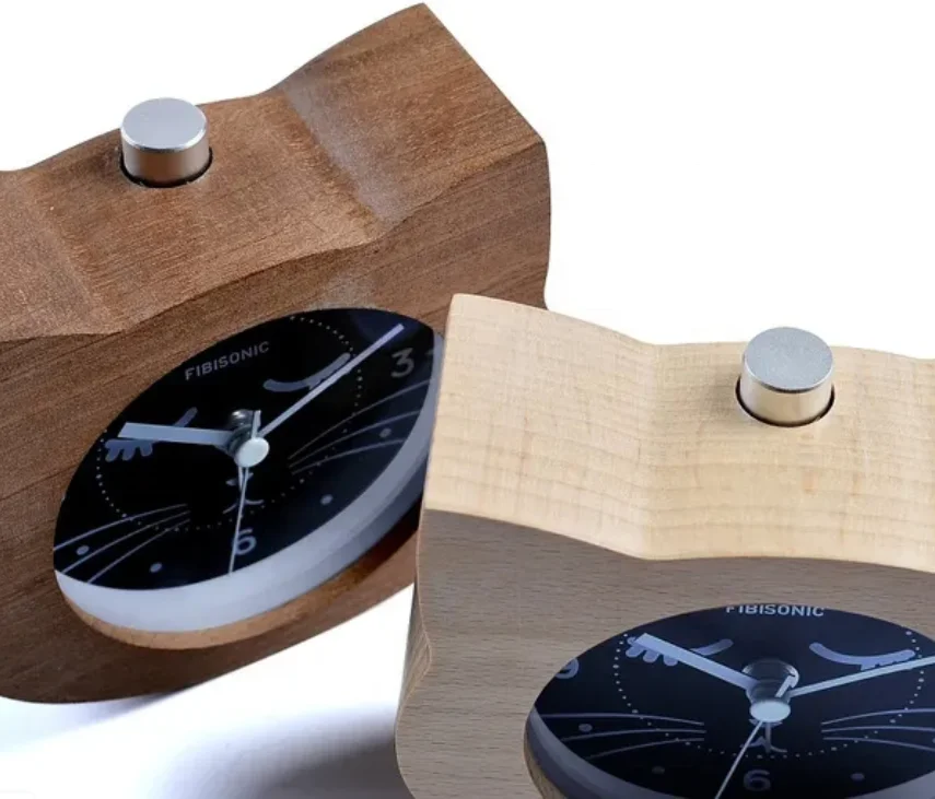 Led Digital Alarm Clock, Animal Cat Shape Lovely Cute Movement Wood Wooden Desktop Table Alarm Clocks for Kids Gifts Light