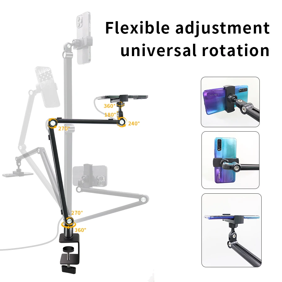 360° Adjustable Bedside Phone Holder, Flexible Gooseneck Tablet Stand for Bed/Desk, Heavy Duty Metal Clamp Mount