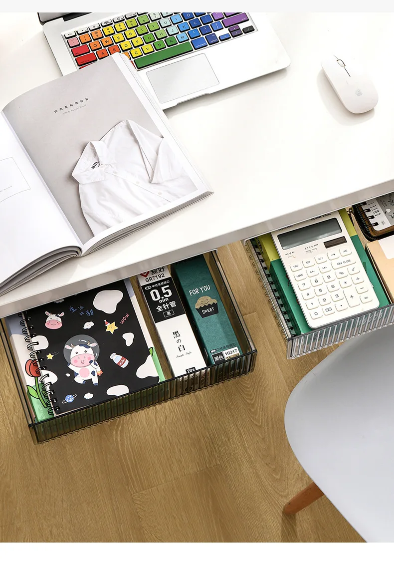 Clear Plastic Under Desk Drawer Hidden Desktop Organizer Pen Holder For