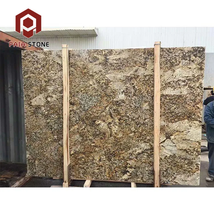 Goudkleurige granietplaat uit de steengroeve, hoge kwaliteit en laagste prijs, uit China geïmporteerd, grote gepolijste granietplaat, PAIA-stone grafisch ontwerp, tolerantie 1/−1 mm, afmeting 2800