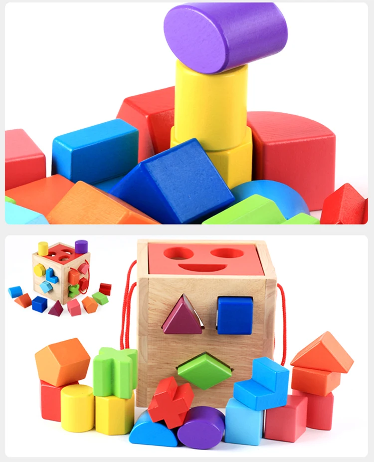 Shape Sorting Cube Classic Wooden Toy With 12 Shapes Kids Shape