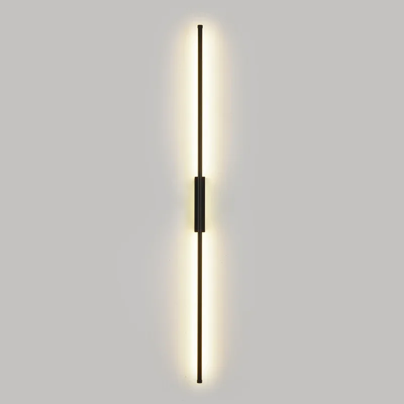 Nuova lampada LED minimalista da parete per camera d'hotel, striscia lunga con luce calda nera per soggiorno, sfondo TV, corpo in ferro