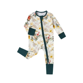 Baby Spring and Autumn Bamboo Fiber New Bodysuit Unisex Baby Home Wear INS Printed Floral Baby Jumpsuit