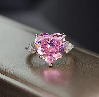 Pink Heart Diamond Engagement Ring Heart Cut Pink Sapphire Ring in Sterling Silver