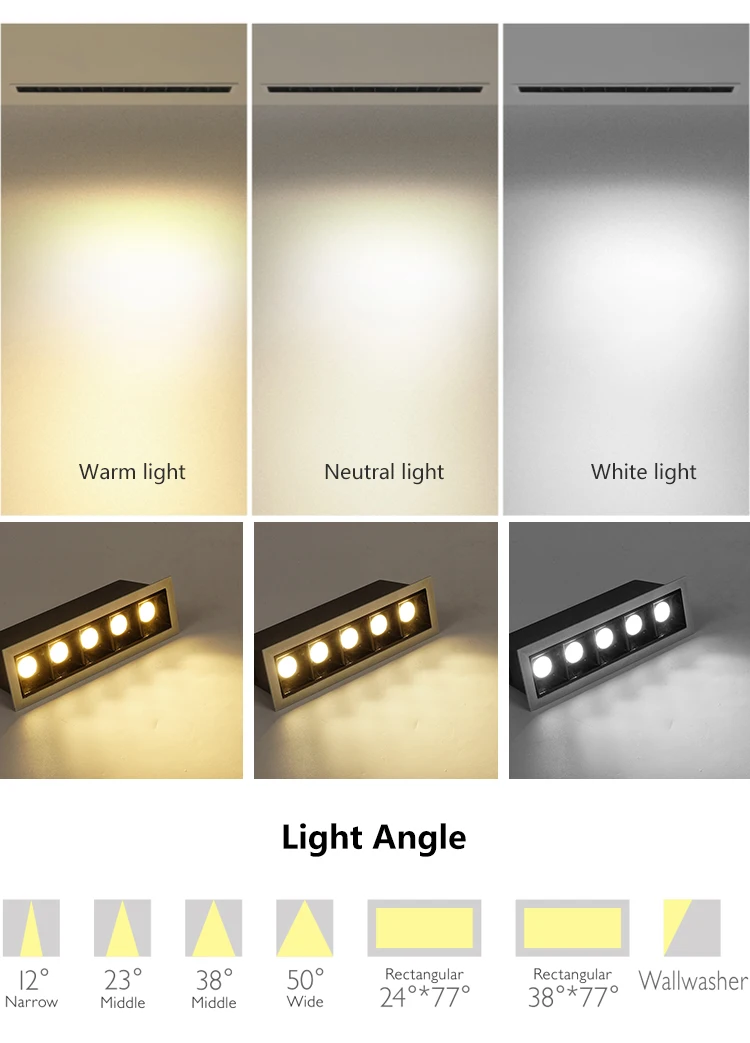 New Design CCT Rectangular Commercial Adjustable Down Lamp Led recessed Linear Ceilings Downlight