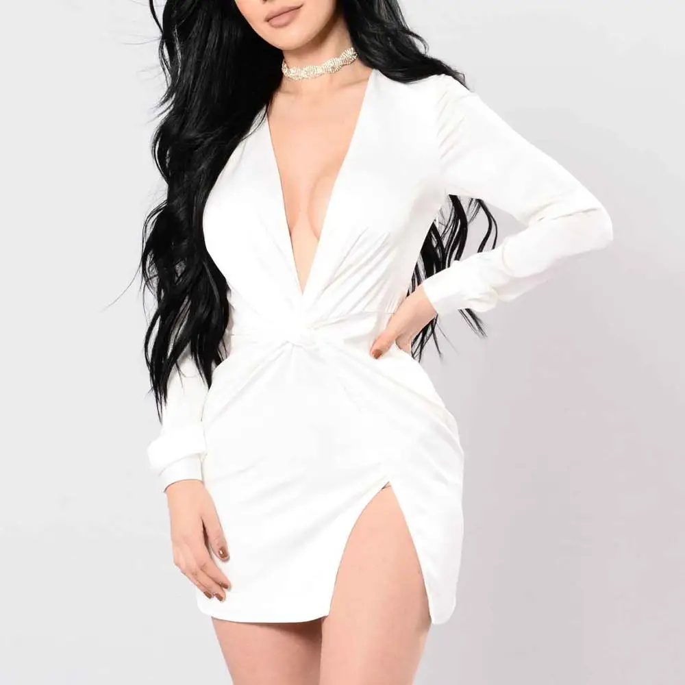 white satin mini dress long sleeve