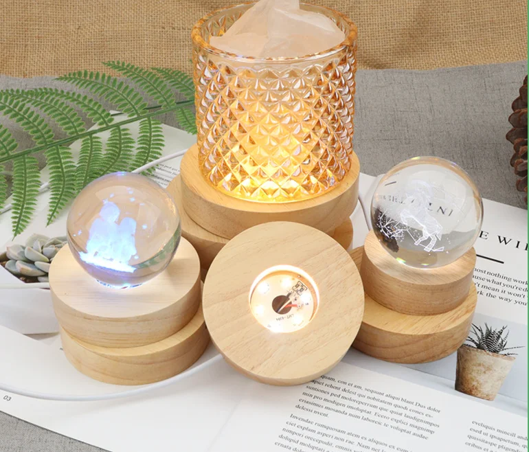 Wholesale Custom Logo Night Light Base Solid Wood Round Lamp Base Usb ...