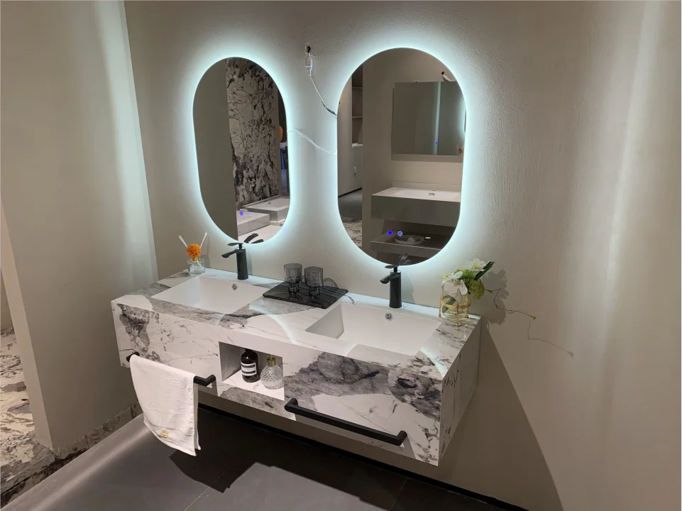 Wall-hung Double Sintered Stone Basin With Double Towel Rack For ...