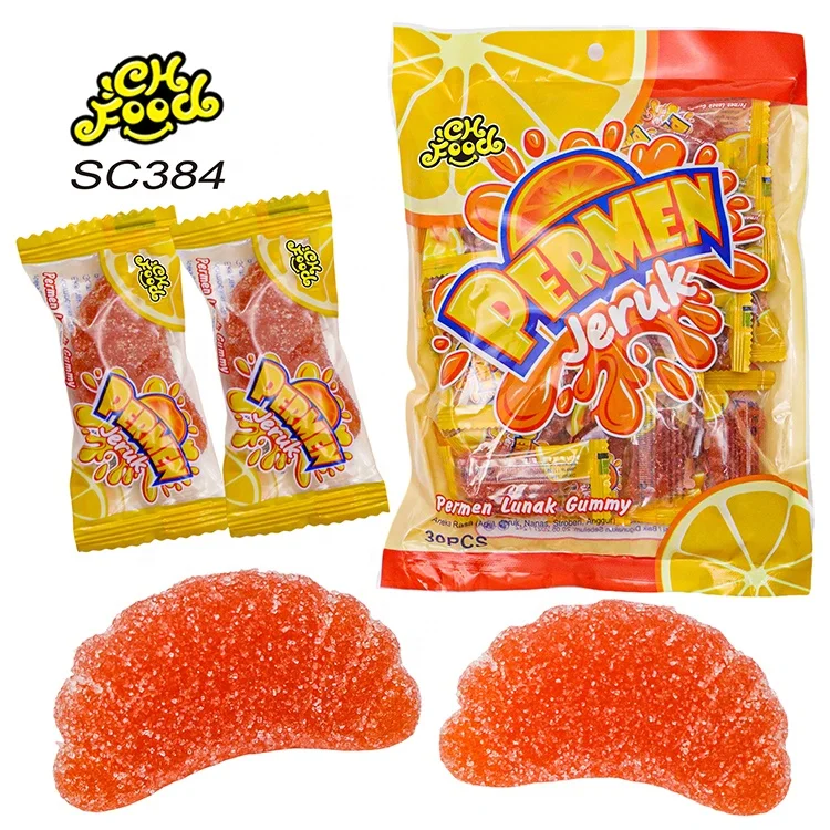 Hot Selling Sugar Coated Fruit Flavor Orange Slice-shaped Gummy Candy OEM Soft Halal Chewy Candy Sweet China Factory