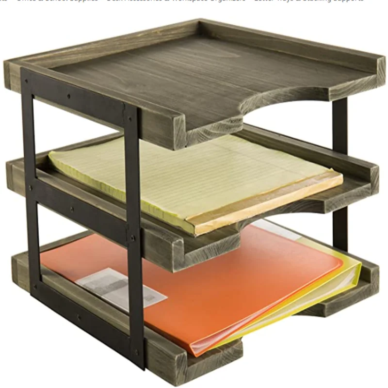 Рама 3-х уровневая Desktop файл папка бумажный Органайзер фотообои Деревенский коричневый деревянный офисный стол лоток для документов с