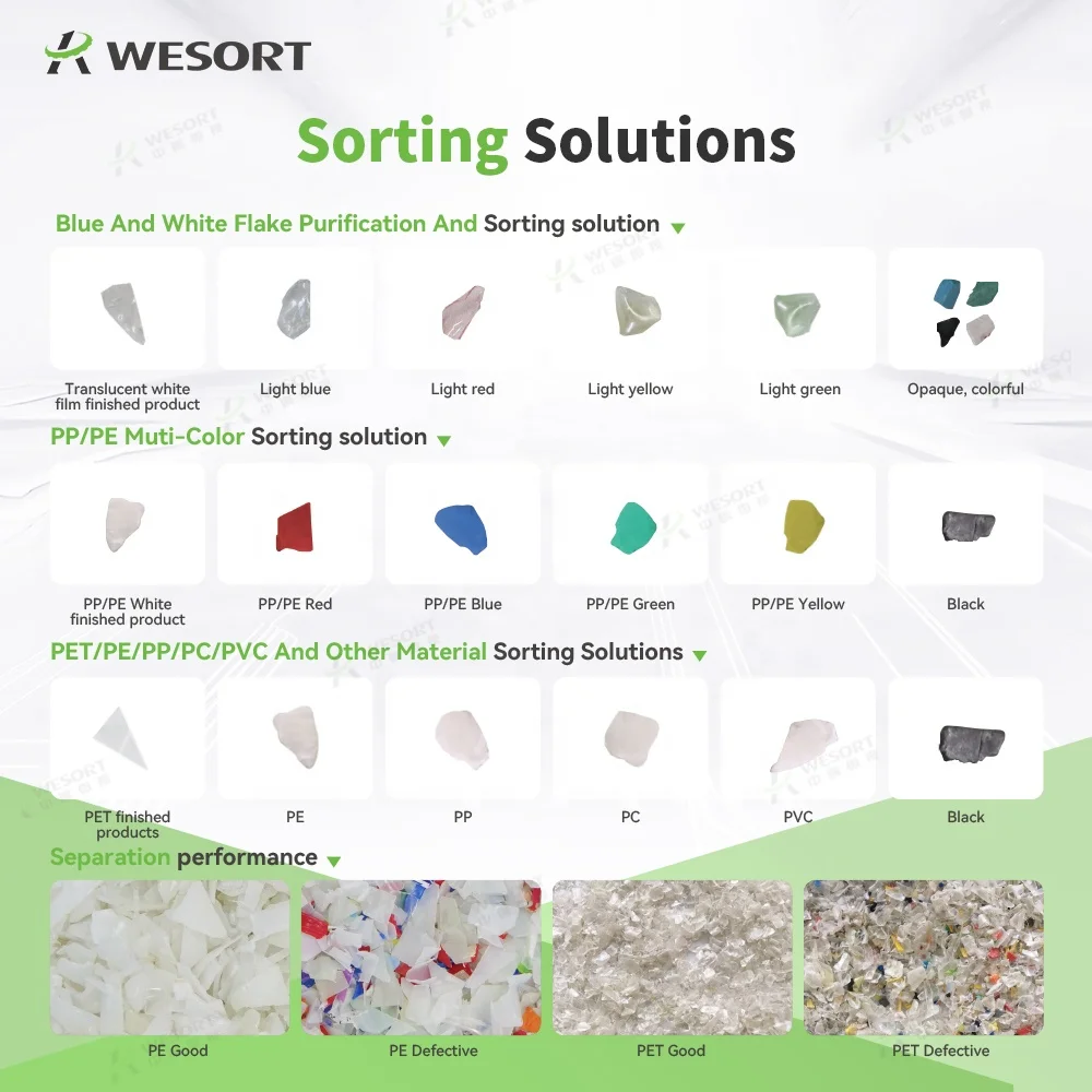 WESORT Manufacturer Automatic LDPE Plastic Recycling Machine ABS PP PE PVC Color Sorter for PET EPS BOPP Plastic Types