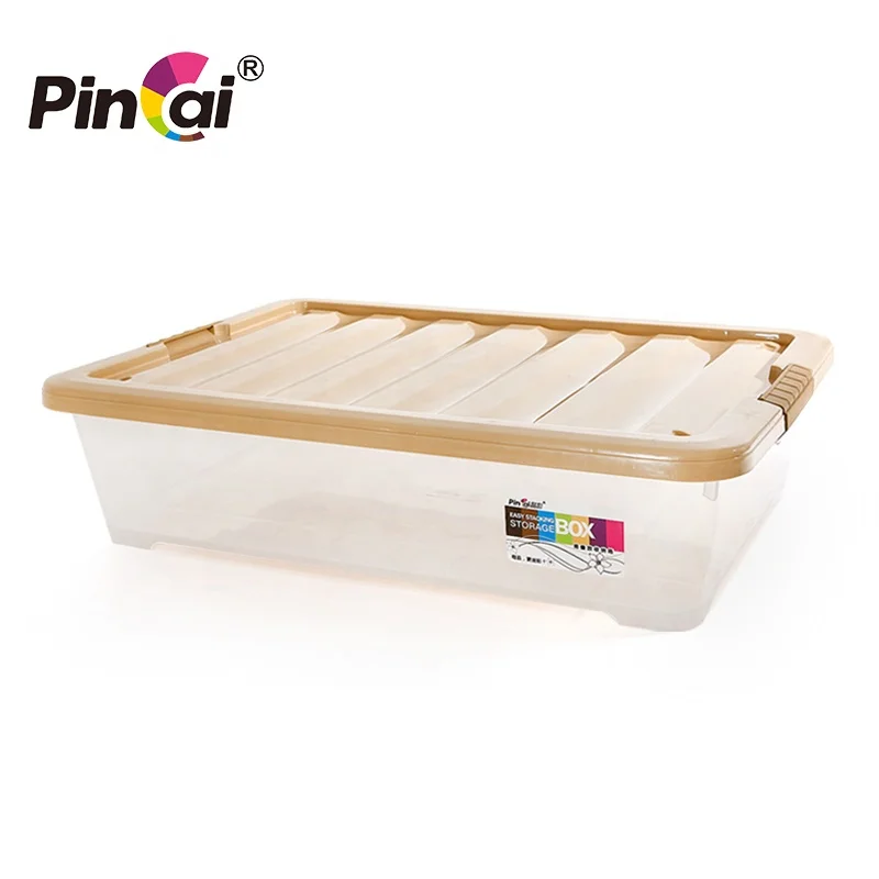 Plastic Stackable Bed Bottom Box 25L 33L 50L Clear Clothes Storage Box Toy Storage Box With Wheels