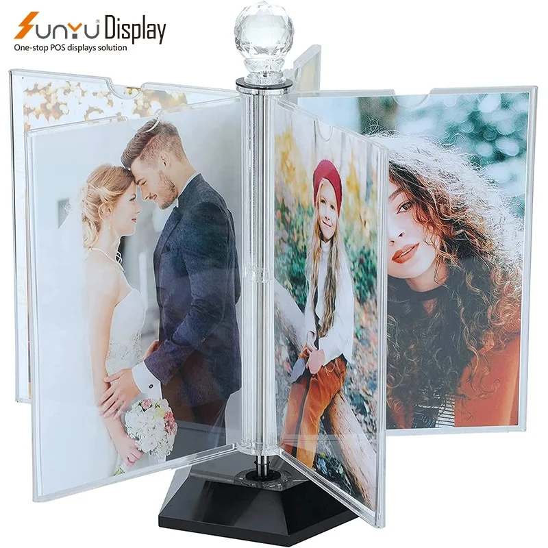 New Creative 360 Degrees Can Rotate Acrylic Bezel-free Picture Frame Display Stand Printed Photos, Menu Plexiglass Display Stand