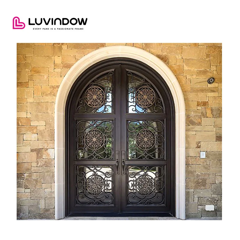 Customized Iron Luxury Art Carving Black Aluminum Doors Heavy Duty Wrought Iron Door Design