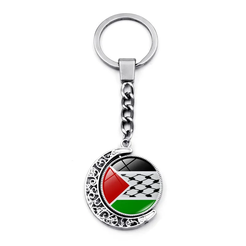 Metal Palestinian Flag Keychain Double Sided Crystal Glass Key Chain Rotating Moon Pendant Palstine Promotion Gift