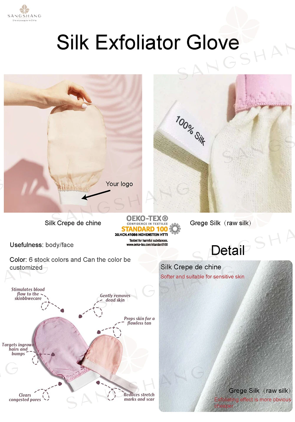 100 Raw Silk Face Mitt Exfoliating Silk Glove Pure Silk Bath Glove For