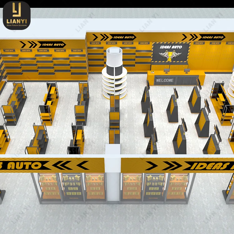 New Auto Parts Shop Design Grid Wire Modular Shelving Auto Parts Display Stand for Car Accessories