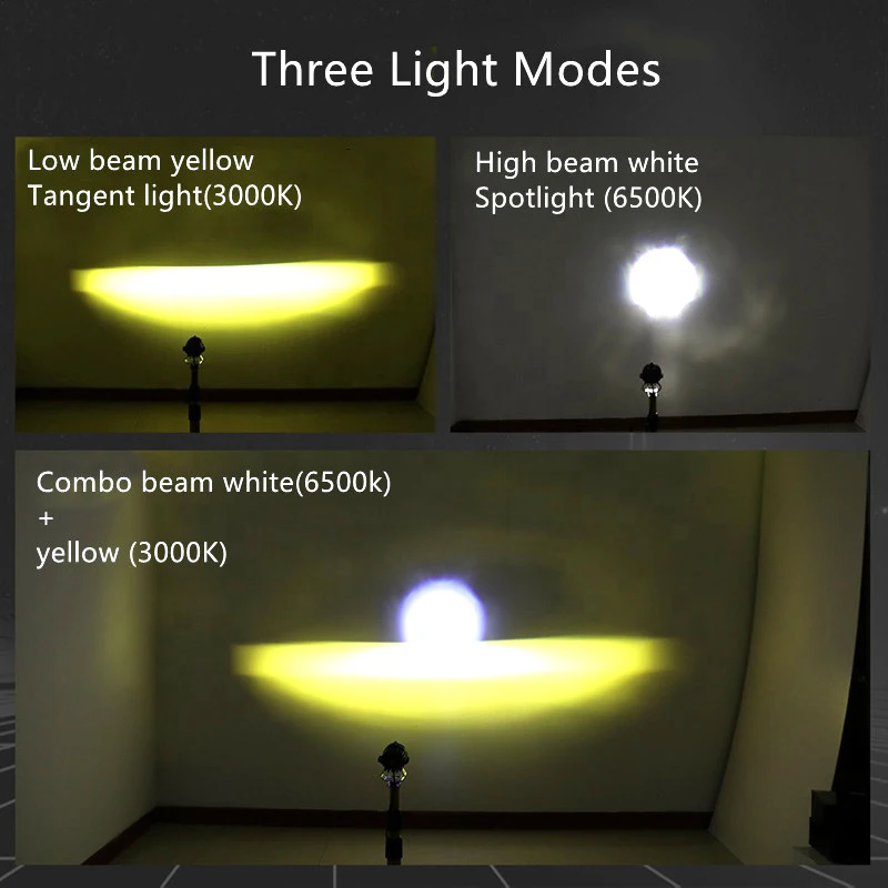 12V Motorcycle LED Headlight Projector Lens Dual Color with Strobe ATV Scooter Driving Laser Auxiliary Spotlight Lens Lamp