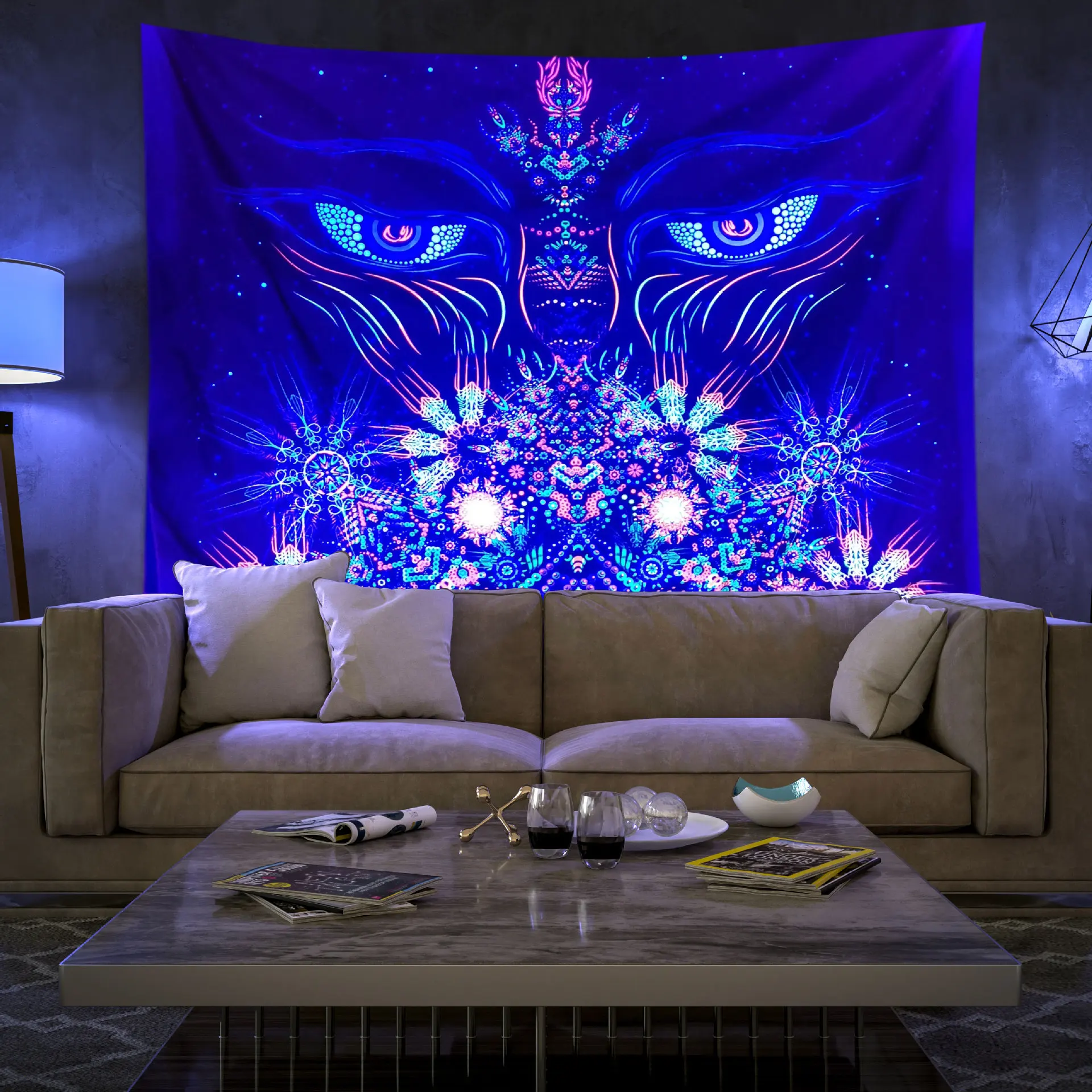 Fluorescent Tapestry Wall Hanging - Trippy Aesthetic Art