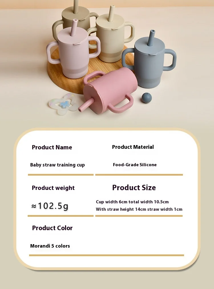 American Style Anti-Scalding Silicone Straw Cup Double-Ear Drop-Resistant High-Temperature-Resistant Snack Cup for Baby Learning details