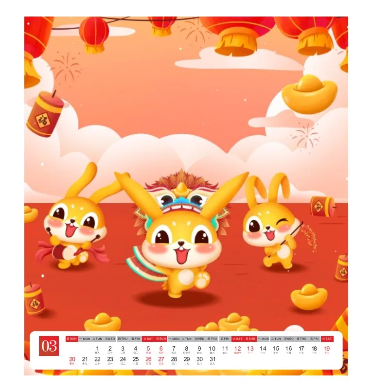 2023 Year Of The Rabbit Desktop Calendar With Cartoon Cute Rabbit Character Desk Table Date Calendar With Advertising Printing