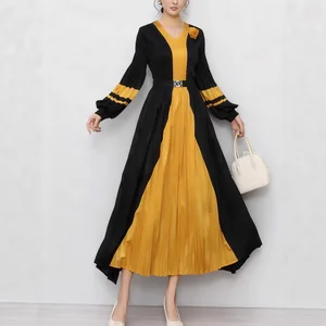 European and American Style Elegant Dress Color-blocked Loose Dresses Pleated Printed Dress Factory Wholesale