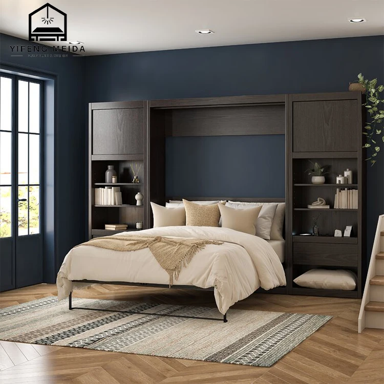 Invisible Forward and Side Slipping Bookcase Cabinet Folding Wall Bed Integrated Wardrobe Solid Wood Particle Board