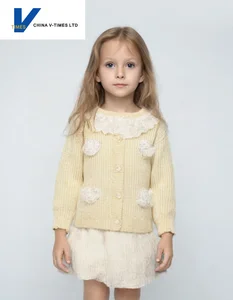 China V-Times 2026 Girls' Casual Style Sweater Trendy Cardigan Jacket for Spring Autumn New Children's Knitwear Clothing