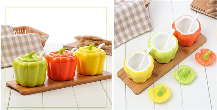 Ceramics Vegetable Modeling Spice Jar Set Kitchen Supplies Seasoning Box Salt Cans Condiment Bottles Small Idea Spice Jar