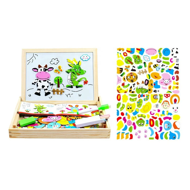 QZM Magnetic Puzzles Art Easel Zodioc Animals Wooden Puzzles Game to Toddlers Drawing Board Jigsaw Puzzle Set Learning & Educational Game Toy for Kids Age 3+ 