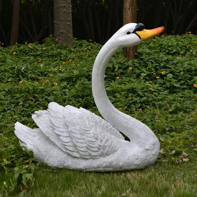 Resin White Swan Sculpture Garden Ornaments Outdoor Swan Garden Statue Life Size Resin Statue