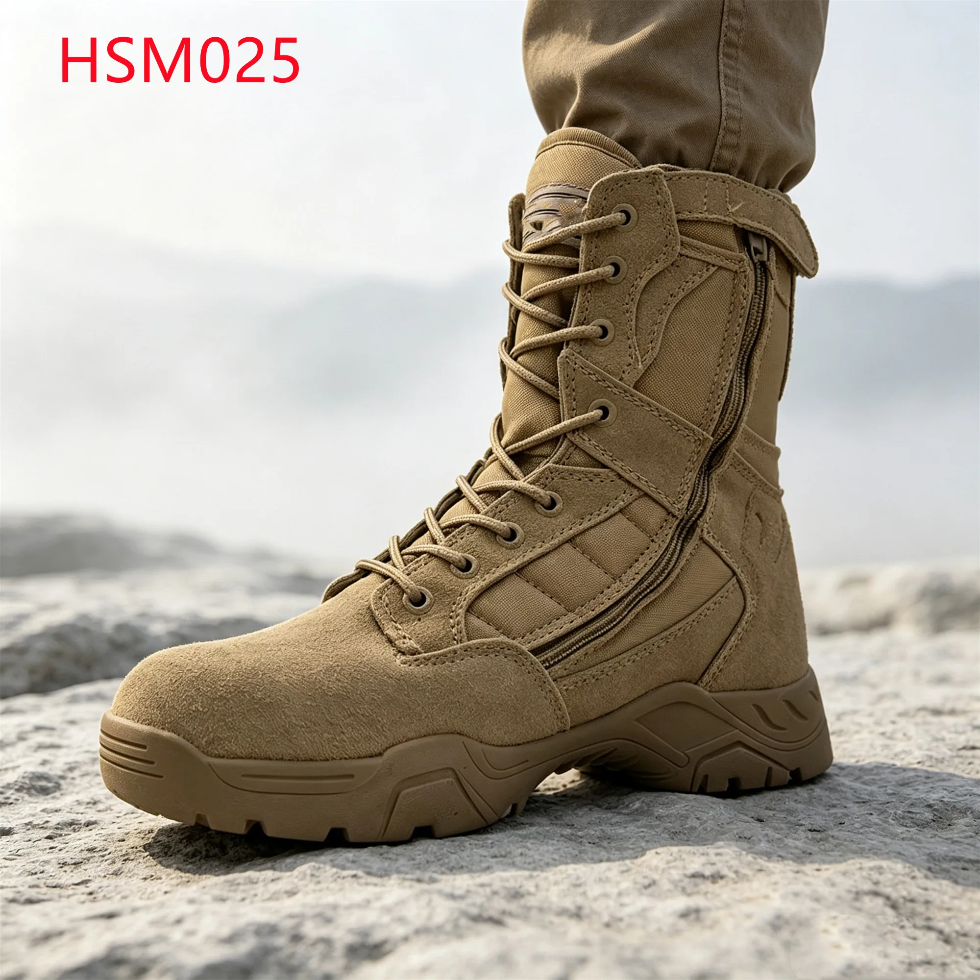 LXG,Roadblock Security Duty Hua Singh Desert Boots with Curved Zip Swamp Walking Stitching Rubber Sole Combat Grade Boots HSM025