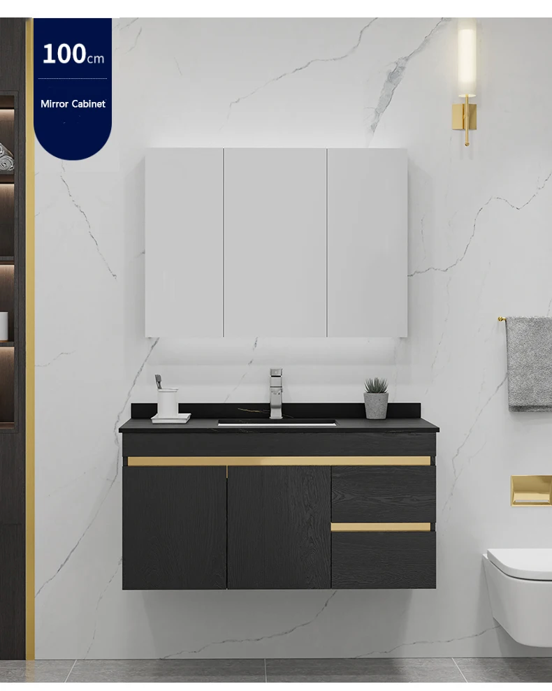 Luxury Black Gold Design Waterproof Solid Wood Cabinet Bathroom Vanity ...