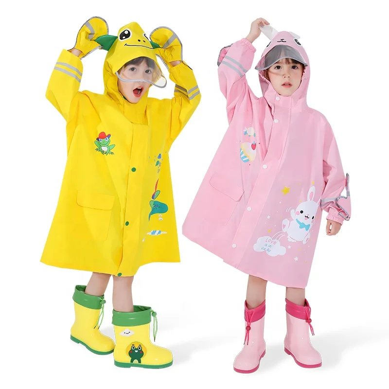 Back to school waterproof raincoat cartoon print raincoats with schoolbag children's rain coat for kids students