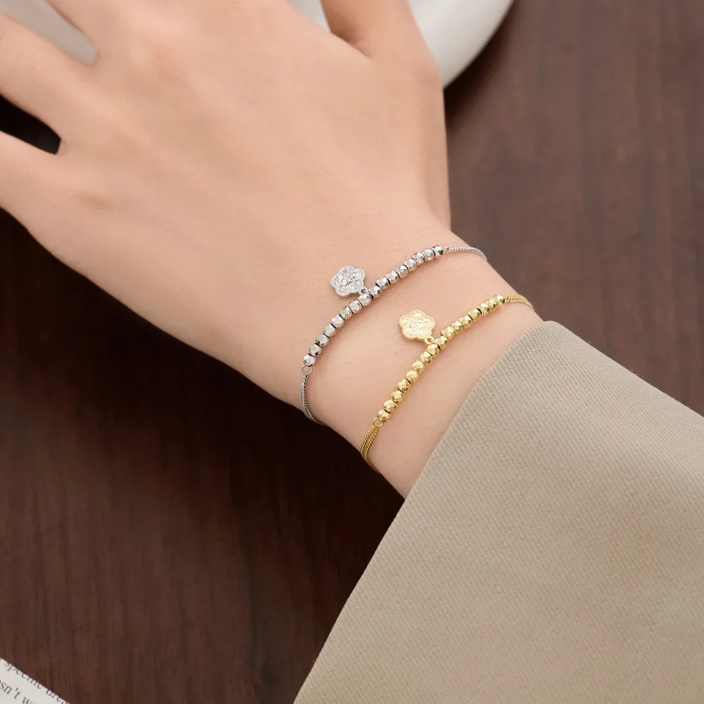KAKODIY Luxury Design 925 Sterling Silver Double Layer Chain Beads Five Petal Flower Pendant Adjustable Length Bracelets and Bangles detail 2