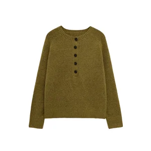 Women Autumn New Fashion Single-breasted Knitting Sweater Stand Collar Casual Vintage Long Sleeve Breathable Premium Quality